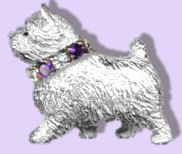 Sterling Large Trotting Norwich Terrier Pendant with Diamond and Amethyst Collar and Black Diamond Eye