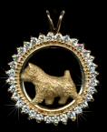 14K Gold Norwich Terrier in 1.2 Carats of Full Cut Gemstones 