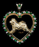 14K Dog Jewelry Old English Sheepdog in Diamond and Emerald Heart