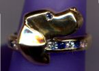 14K Gold Pointer Head Ring with Sapphire Eye and Diamond and Sapphire Shank