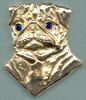 14K Gold Dog Jewelry Pug  Large Head and Shoulders with Sapphire Eyes for Necklace or Brooch
