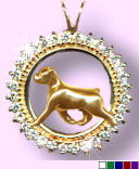 14K Gold Rottweiler in Diamond and Gemstone Circle