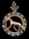 14K Gold Dog Jewelry Scottish Deerhound in Diamond and Emerald Bezel