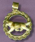 14K Gold Dog Jewelry Samoyed Enamel Trotting in  Rope Bezel