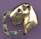 14K Gold Dog Jewelry Soft Coated Wheaten Terrier Head with Sapphire Eye on Diamond and Emerald Square