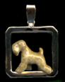 18K Gold and Enamel Soft Coated Wheaten Terrier in 14K Gold Glossy Square Bezel