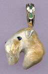 14K Gold Dog Jewelry Soft Coated Wheaten Terrier Large Enamel Head with Emerald and Diamond Bale