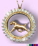 14K Gold Wirehaired Pointing Griffon in Diamond and Gemstone Circle
