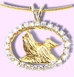 14K Gold Yorkshire Terrier Trotting in Our Exclusive Diamond Oval