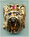 14K Gold Small Yorkshire Terrier Head with Ruby Bow