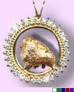 14K Gold Pomeranian in Diamond and Gemstone Circle