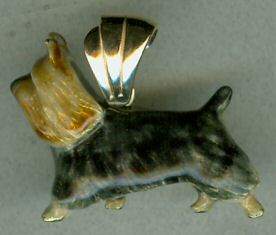 14K Gold and Enamel Large Trotting Silky Terrier 