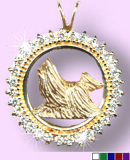 14K Gold Yorkshire Terrier in Diamond and Gemstone Circle