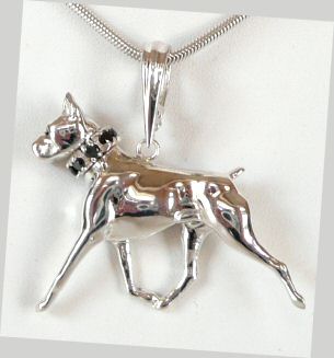 14K Gold or Sterling Silver Large Trotting Boxer with Black Diamond Collar
