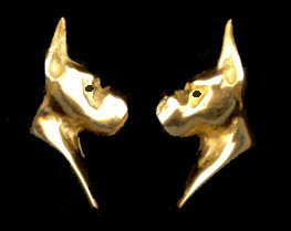 114K Gold Boxer Head Earrings with Black Diamond Eyes