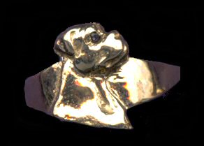 14K Gold Bullmastiff Side Head and Neck Ring with Black Diamond Eye