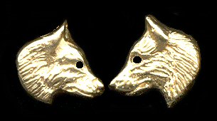 14K Gold Siberian Husky Small Side View Earrings with Sapphire Eyes