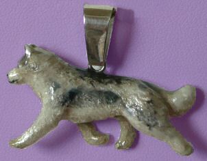 14K Gold or Sterling Silver Large Trotting Siberian Husky with Enamel Artwork