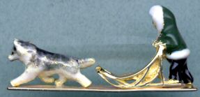 18K Gold and Enamel Siberian Husky with Sled and Musher